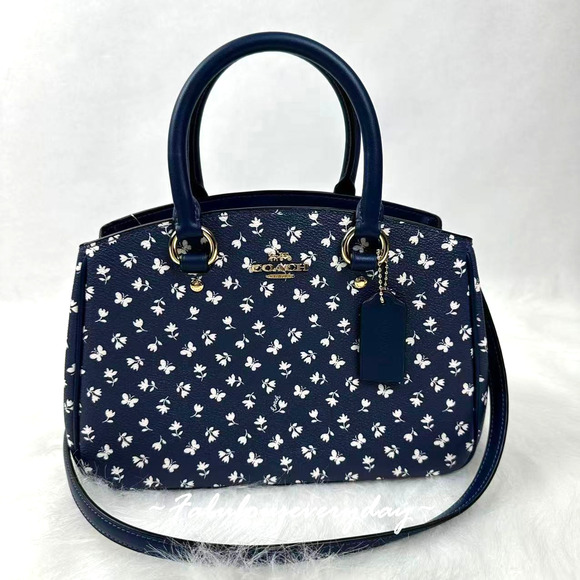Coach Savannah Small Carryall Bag With Floral Print CBI55 Gold/Deep Blue NWT - Picture 1 of 10